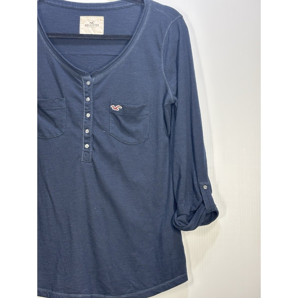 Hollister Y2K V Neck Henley Shirt Navy Blue 3/4 Sleeve Elena Gilbert Bella Swan - Picture 5 of 6